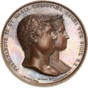Naples et Deux-Siciles, Ferdinand II (1830-1859). Médaille, mariage de Ferdinand II de Bourbon avec Marie-Christine de Savoie, par M. Laudicina 1832, Naples.