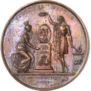 Naples et Deux-Siciles, Ferdinand II (1830-1859). Médaille, mariage de Ferdinand II de Bourbon avec Marie-Christine de Savoie, par M. Laudicina 1832, Naples.