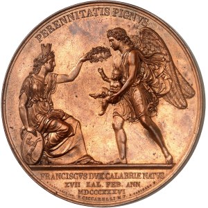 Naples et Deux-Siciles, Ferdinand II (1830-1859). Médaille, naissance de François, duc de Calabre, par M. Laudicina et A. Cariello 1836, Naples.