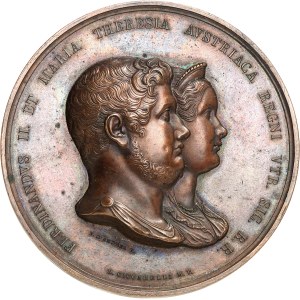 Naples et Deux-Siciles, Ferdinand II (1830-1859). Médaille, second mariage de Ferdinand II de Bourbon avec Marie-Thérèse d’Autriche par F. D’Andrea et L. Arnaud 1837, Naples.