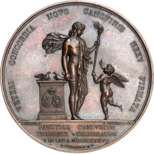 Naples et Deux-Siciles, Ferdinand II (1830-1859). Médaille, second mariage de Ferdinand II de Bourbon avec Marie-Thérèse d’Autriche par F. D’Andrea et L. Arnaud 1837, Naples.
