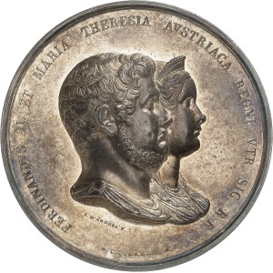 Naples et Deux-Siciles, Ferdinand II (1830-1859). Médaille, second mariage de Ferdinand II de Bourbon avec Marie-Thérèse d’Autriche par F. D’Andrea et L. Arnaud 1837, Naples.