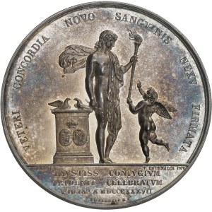 Naples et Deux-Siciles, Ferdinand II (1830-1859). Médaille, second mariage de Ferdinand II de Bourbon avec Marie-Thérèse d’Autriche par F. D’Andrea et L. Arnaud 1837, Naples.