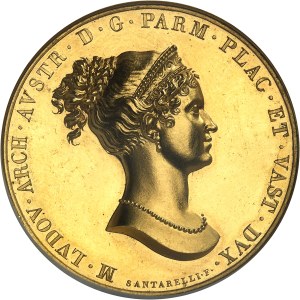 Parma, Maria Luigia (1815-1847). Gold medal, construction of the bridge over the Taro river, by G. A. Santarelli, Special strike (SP) 1818, Florence.