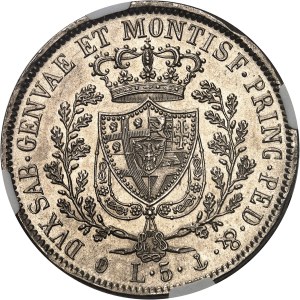 Savoie-Sardaigne, Charles-Félix (1821-1831). 5 lire 1829, ancre, Gênes.