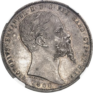 Savoie-Sardaigne, Victor-Emmanuel II (1849-1861). 5 lire 1860, Tête d’aigle, Turin.