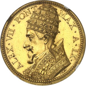 Vatican, Alexandre VII (1655-1667). Médaille d’Or, restauration de l’escalier de la “Scala Regia” au Vatican par Le Bernin, par Gaspare Mola An IX (1663), Rome.