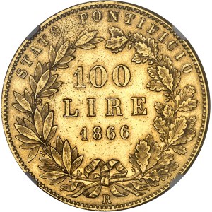 Vatican, Pie IX (1846-1878). 100 lire 1866 - An XXI, R, Rome.