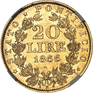 Vatican, Pius IX (1846-1878). 20 lire 1866 - Year XX, R, Rome.