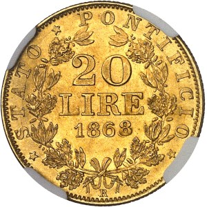 Vatican, Pie IX (1846-1878). 20 lire 1868 - An XXII, R, Rome.