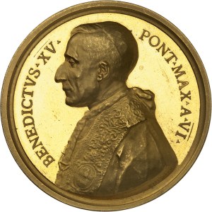 Vatican, Benedict XV (1914-1922). Annual Gold Medal, canonization of three new saints, by Mistruzzi, Flan bruni (PROOF) 1920 - An VI, Rome.