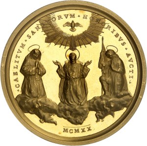 Vatican, Benedict XV (1914-1922). Annual Gold Medal, canonization of three new saints, by Mistruzzi, Flan bruni (PROOF) 1920 - An VI, Rome.