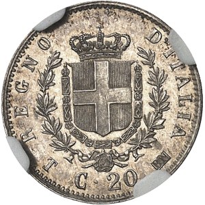 Victor-Emmanuel II (1861-1878). 20 centesimi, 1er type à l’écu 1863/2 BN, T, Turin.