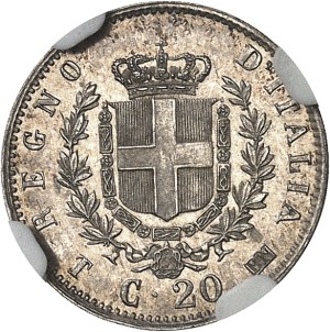 Victor-Emmanuel II (1861-1878). 20 centesimi, 1st type with shield 1863/2 BN, T, Turin.