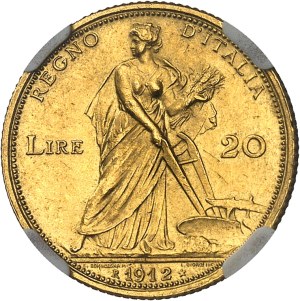 Victor-Emmanuel III (1900-1946). 20 lire Gold (ESPOSIZIONE INTERNAZIONALE AGRICOLA INDUSTRIALE) 1912, R, Rome.