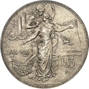 Victor-Emmanuel III (1900-1946). 5 lire, cinquantenaire du Royaume 1911, R, Rome.