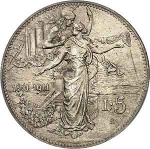 Victor-Emmanuel III (1900-1946). 5 lire, fiftieth anniversary of the Kingdom 1911, R, Rome.