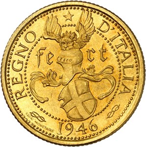 Umberto II (9 mai au 13 juin 1946). Essai monétaire, au module de 20 lire (Frappe spéciale) ND (1946).