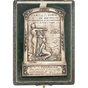 République libanaise (Grand Liban - 1926-1943). Médaille maçonnique, Loge SYRIA, Orient de Beyrouth, au frère Touraine 1928, Paris (Audouin).