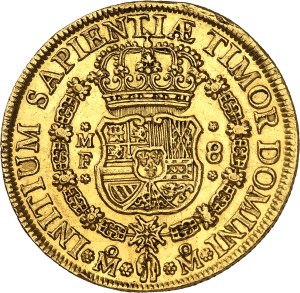 Philippe V (1700-1746). 8 escudos 1736 MF, M°, Mexico.