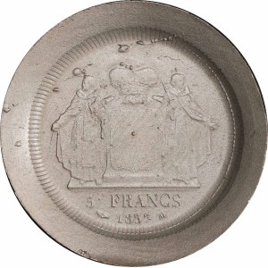 Honoré V (1819-1841). Refrappe uniface de revers de 5 francs par Rogat 1837, frappe postérieure, [M, Monaco] ou Bruxelles.