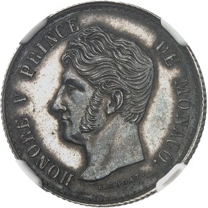 Honoré V (1819-1841). Essai de 1 franc, en argent, par É. Rogat, Flan bruni (PROOF) 1838, Monaco.