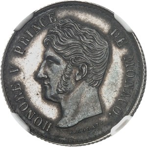 Honoré V (1819-1841). Essai de 1 franc, en argent, by É. Rogat, Flan bruni (PROOF) 1838, Monaco.