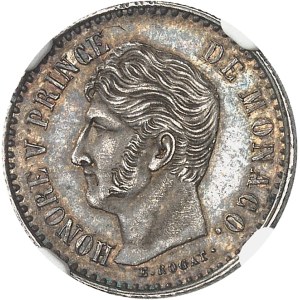 Honoré V (1819-1841). Essai de 1/2 franc, en argent, par É. Rogat, Flan bruni (PROOF) 1838, Monaco.