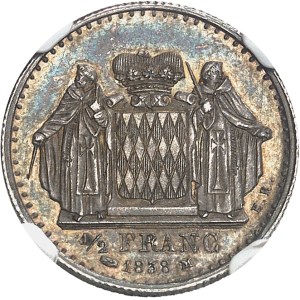 Honoré V (1819-1841). Essai de 1/2 franc, en argent, par É. Rogat, Flan bruni (PROOF) 1838, Monaco.