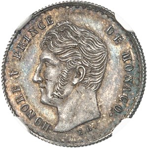 Honoré V (1819-1841). Essai de 1/4 franc, en argent, par É. Rogat, Flan bruni (PROOF) 1838, Monaco.