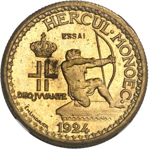 Louis II (1922-1949). Essai-piéfort de 50 centimes en cupro-aluminium 1924, éclair, Poissy.