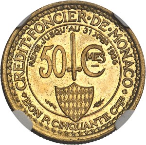 Louis II (1922-1949). Test piece for 50 centimes in cupro-aluminium 1924, éclair, Poissy.