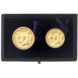 Louis II (1922-1949). Coffret de deux essais en or, de 1 et 2 francs par L. Maubert ND (1943), Paris.