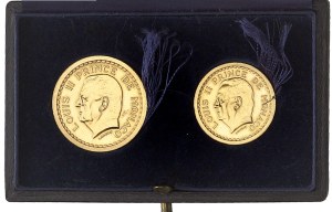 Louis II (1922-1949). Boxed set of two gold assays of 1 and 2 francs by L. Maubert ND (1943), Paris.