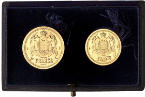Louis II (1922-1949). Boxed set of two gold assays of 1 and 2 francs by L. Maubert ND (1943), Paris.