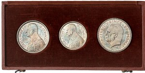Louis II (1922-1949). Boxed set of 3 silver essays, 20, 10 and 5 francs, by P. Turin and L. Maubert 1945, Paris.