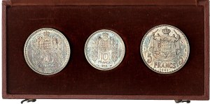 Louis II (1922-1949). Boxed set of 3 silver essays, 20, 10 and 5 francs, by P. Turin and L. Maubert 1945, Paris.
