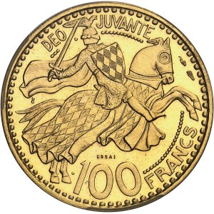 Rainier III (1949-2005). Essai de 100 francs en Or, Frappe spéciale (SP) 1950, Paris.