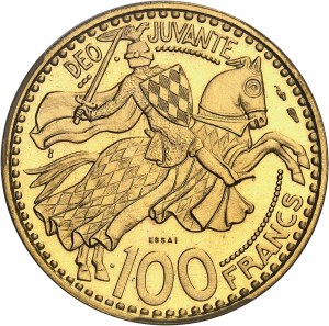 Rainier III (1949-2005). Trial of 100 francs in Gold, Frappe spéciale (SP) 1950, Paris.