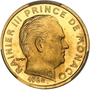 Rainier III (1949-2005). Essai-piéfort de 10 centimes en Or, Frappe spéciale (SP) 1962, Paris.