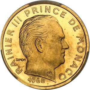 Rainier III (1949-2005). Essai-piéfort de 10 centimes en Or, Frappe spéciale (SP) 1962, Paris.