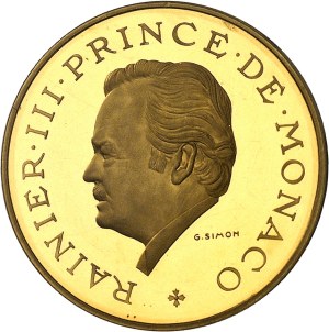 Rainier III (1949-2005). Piéfort de 10 francs en Or, 25e anniversaire de règne, Flan bruni (PROOF) 1974, Paris.