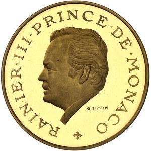 Rainier III (1949-2005). Piéfort de 10 francs en Or, 25e anniversaire de règne, Flan bruni (PROOF) 1974, Paris.