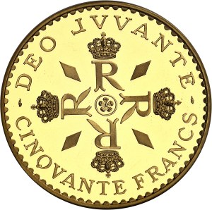 Rainier III (1949-2005). Piéfort de 50 francs en Or, vingt-cinq années de règne, Flan bruni (PROOF) 1974, Paris.