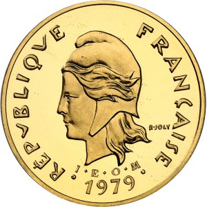 Ve République (1958 à nos jours). Piéfort de 50 francs I.E.O.M. en Or, Flan bruni (PROOF) 1979, Pessac.