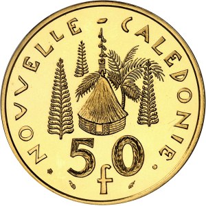 Ve République (1958 à nos jours). Piéfort de 50 francs I.E.O.M. en Or, Flan bruni (PROOF) 1979, Pessac.