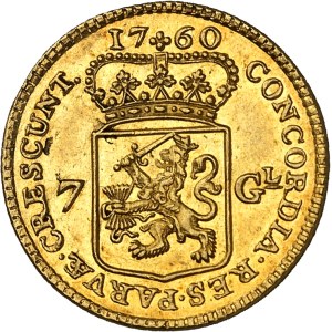 Hollande, République des Sept Provinces-Unies des Pays-Bas (1581-1795). 7 florins (7 gulden) ou demi-cavalier d’or (1/2 goldener reiter) 1760, Dordrecht.