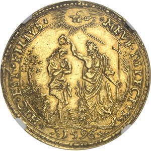 Sigismond III Vasa (1587-1632). Médaille d’Or au module de 5 ducats, ouverture de la Monnaie de Bromberg (Bydgoszcz) en 1596 par le maître des monnaies Hermann Rüdiger, par Rudolph Lehmann 1596, Bromberg (Bydgoszcz) ou Fraustadt (Wschowa).
