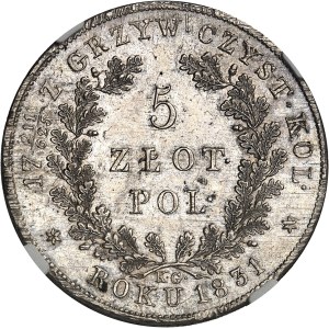 Gouvernement d’insurrection (novembre 1830-septembre 1831). 5 zloty 1831 KG, Varsovie.
