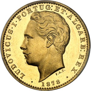 Louis Ier (1861-1889). 10000 réis (couronne), aspect Flan bruni (PROOFLIKE) 1878, Lisbonne.